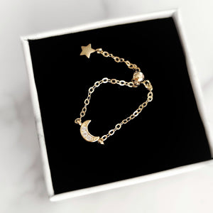 Pavé Gold Moon Chain Ring - Thoughts Accessories