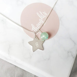 Personalised Hand Stamped Star Pendant Necklace with Natural Gemstone Charm - Thoughts Accessories