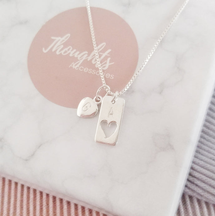 Personalised Hand Stamped Hallowed Heart Tag Pendant Necklace with Personalised Star or Heart Charm - Thoughts Accessories