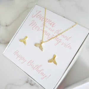 Personalised Birthday Gift Box - Mermaid Tail Necklace and Earrings Set - Thoughts Accessories