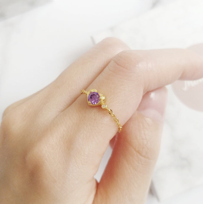 Violet Heart Chain Ring - Thoughts Accessories